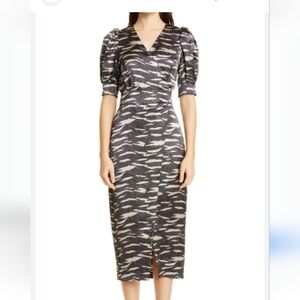 Ted Baker Milrosa Print Puff Sleeve Satin Dress In Black Still In Stores